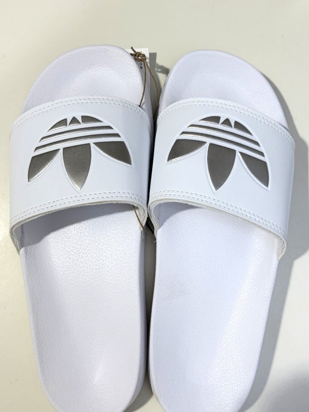 NWT Adidas Adilette Lite White Silver Slides Women’s 5